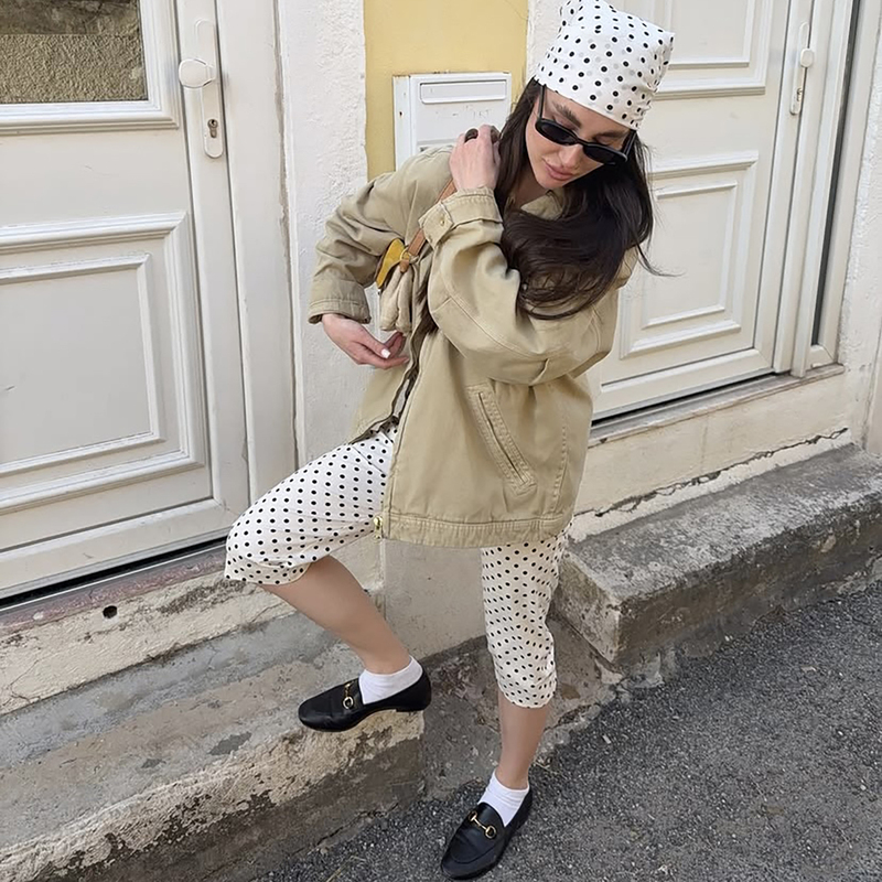 Zhaolin Polka Dot Capri Pants, Mid-Length Pants with Polka Dots, Vintage Mid-Waist, Casual, Slimming, New Summer Style for Women