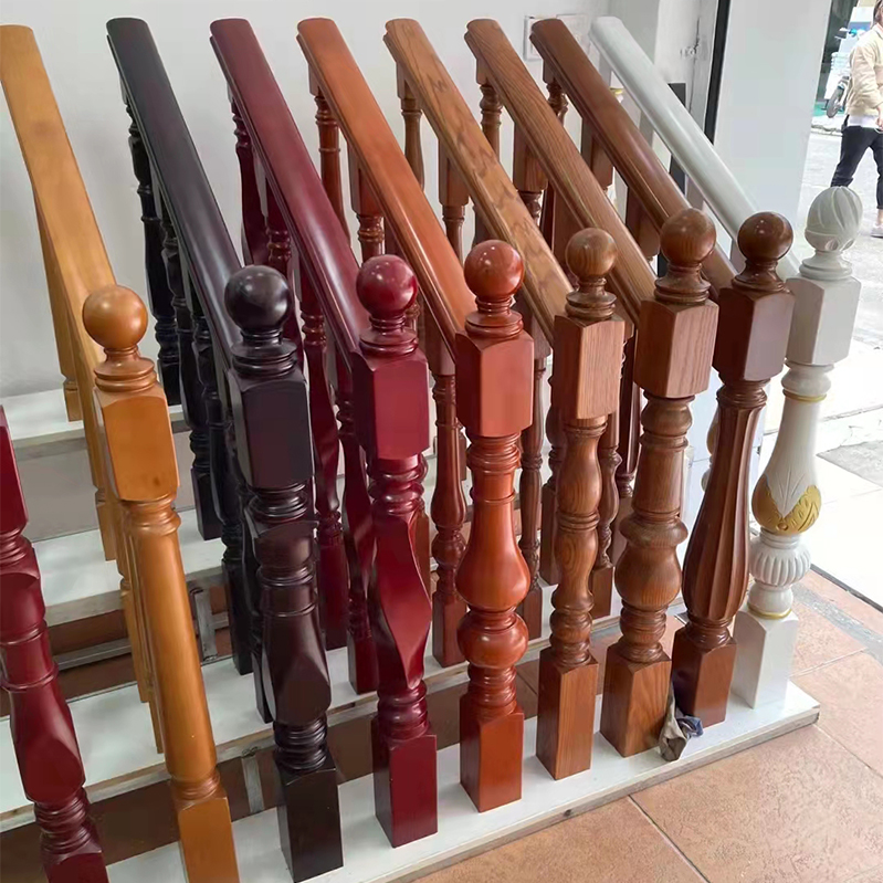 Red Oak Beech Wood Staircase Simple Eurostyle Railing Custom Post Armrest Guardrails Solid Wood Stairway Chair Paint Accessories