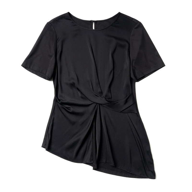 High-End Designer Fashion Three-Dimensional Bias-Cut Silk Patchwork Short-Sleeved Shirt in 2 Colors G02Sh0839