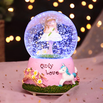 Creative children Girl birthday gift Snowflake Princess crystal ball rotating music box toy music box to send girl