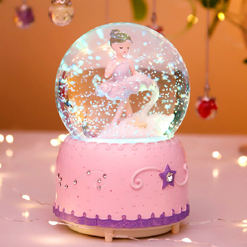 Dream princess girl crystal ball ornament rotatable music box Music box Night light Children girl birthday gift