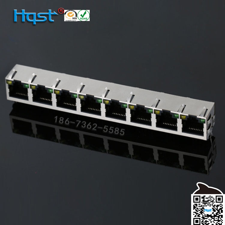 RJ45 connector 90 degrees long 15 7 shielded with elastic with double lights without filter 1*8 network interface module socket