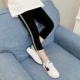 Quần legging cho bé gái, mỏng 7 điểm mùa hè, cotton co giãn màu xám slim-fit, quần tây trẻ em đường may lớn - Quần