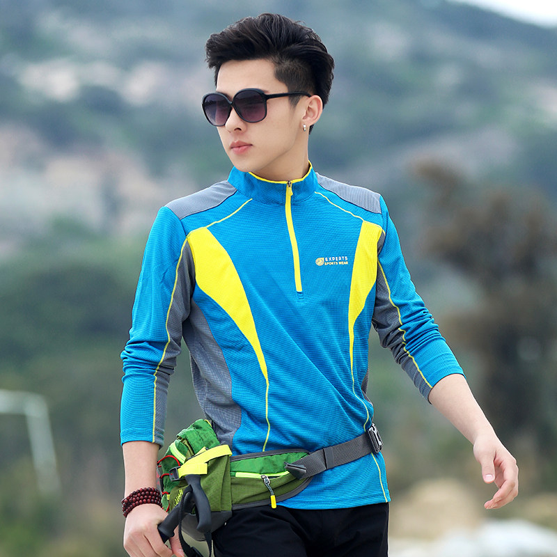 Outdoor quick-drying clothes men's spring and summer stand-up collar trend quick-drying light breathable sunscreen quick-drying T-shirt long sleeve hiking