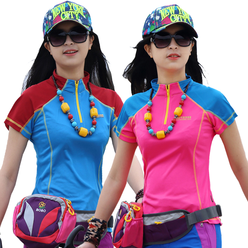Summer outdoor sports women's short-sleeved quick-drying clothes quick-drying T-shirts running hiking sunscreen breathable large size elastic
