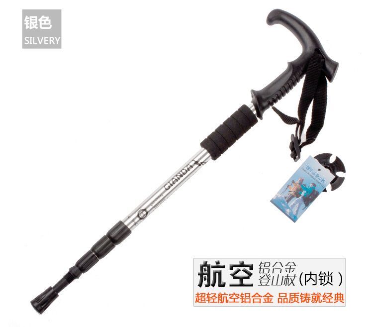 Trekking ngoài trời cực gấp nạng leo lên ba phần telescopic stick carbon vonfram thép que tip hấp thụ mía đi chơi gậy leo núi đa năng