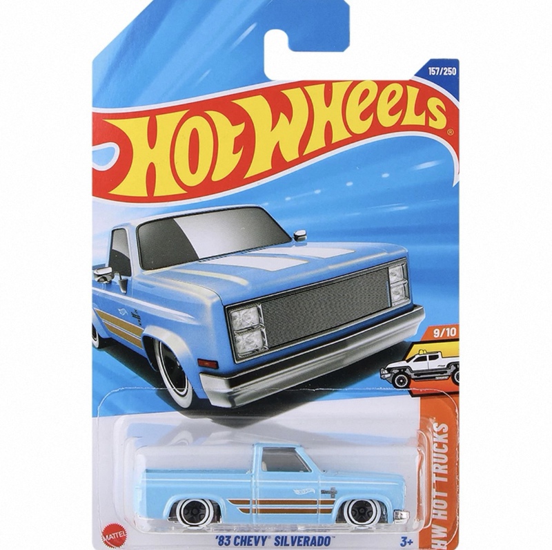 2025 Hot Wheels No. 157 83 Chevy Silverado Chevrolet Silverado 44g Light Blue Pickup Truck 2025 Hot Wheels No. 157 83 Chevy Silverado Chevrolet Silverado 44g Light Blue Pickup Truck