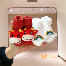 Male and female baby middle tube loose cotton socks 2 pairs of spring and autumn newborn baby socks cute super cute non-slip 0-1-2 years old