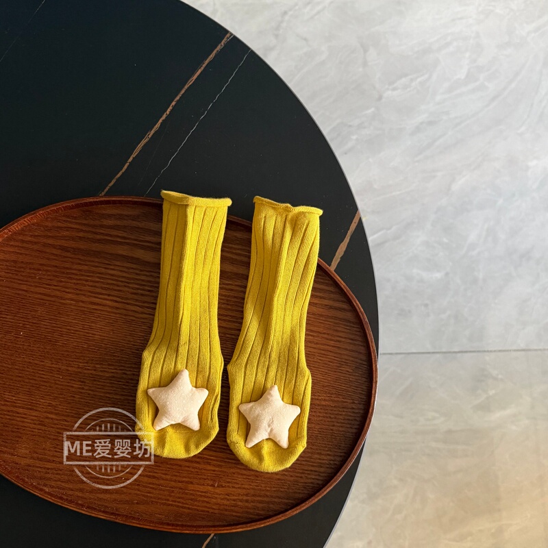 Korean Style Three-Dimensional Star Baby Stockings, Baby Cotton Socks for Spring and Autumn, Cute Non-Slip Newborn Stockings That Do Not Tighten the Legs