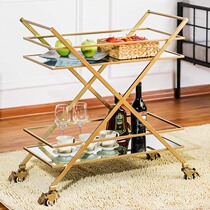 American wrought iron mobile delivery car trolley Hotel double-layer wine stand tea cabinet personality glass food car