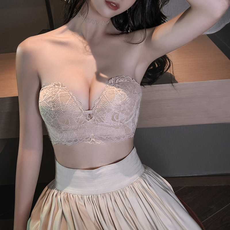 Sexy Strapless Bra for Small Breasts, Push-Up, Thin, Summer, Beautiful Back Bra, Tube Top, No Steel Ring, Invisible Underwear for Women