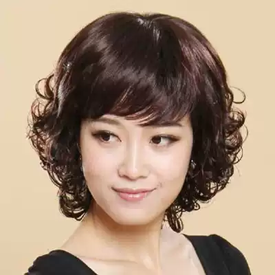 Wig female short hair fluffy natural short curly hair female middle-aged and elderly lady wig full headgear temperament mother real hair