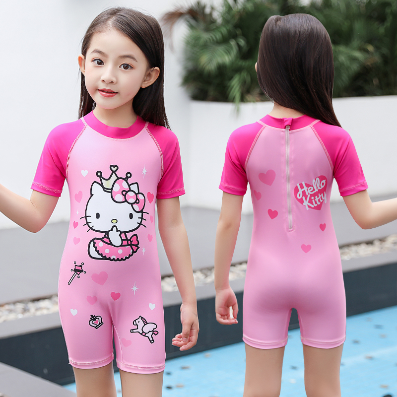 hello kitty genuine children's girls swimwear Siamese boxer sunscreen cute learning to swim