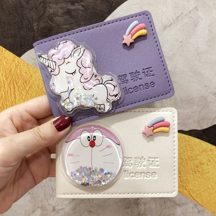 Shake sound net red driver's license leather case Girls cute creative personality driving license cartoon car driver's license protection case