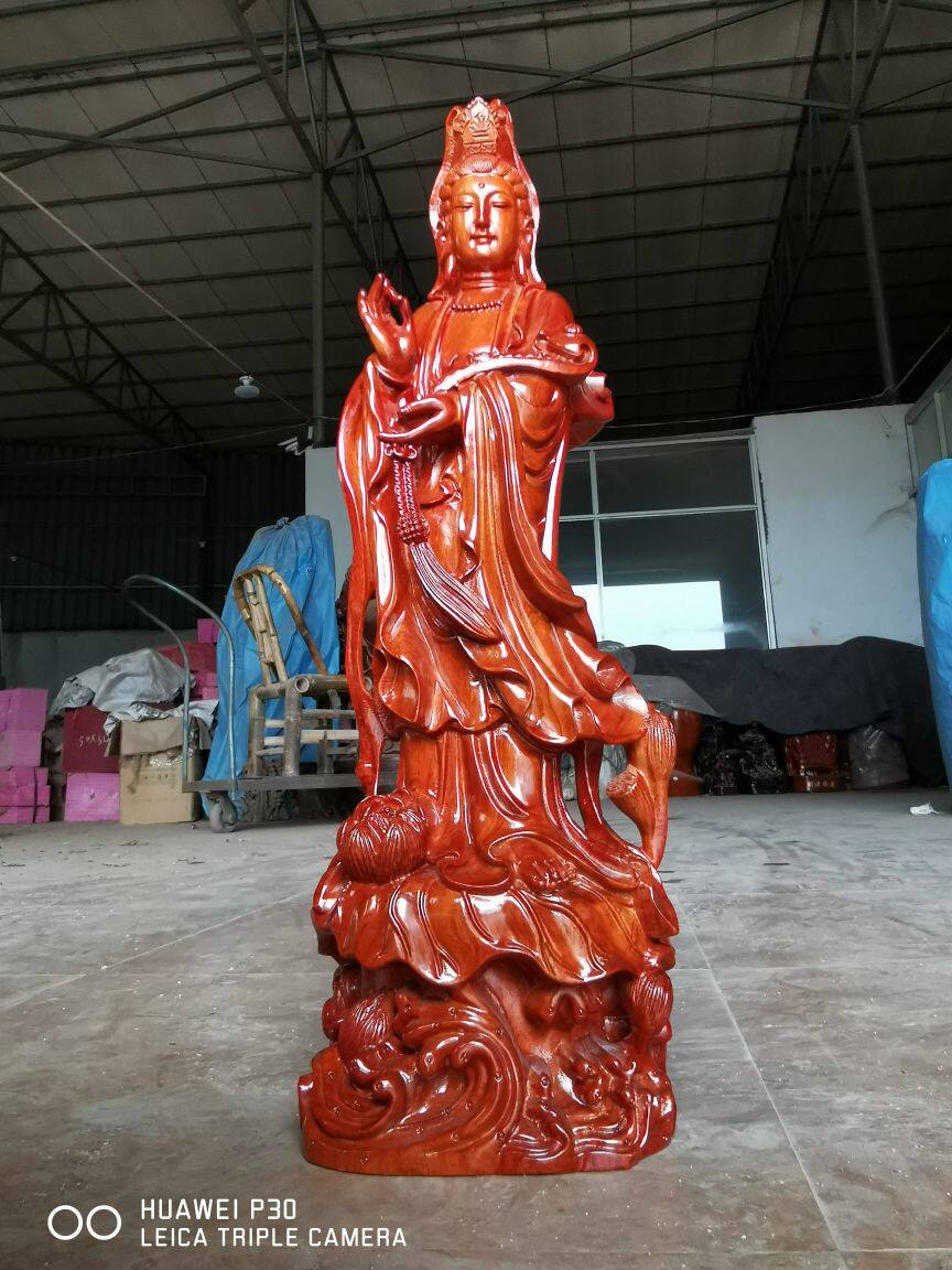 Yellow flower pear wood carving South China Sea Ruyi Guanyin's BodhisattBodhisattva Pau Ping An Red Wood Town Residence Buddha's home Buddha Hall