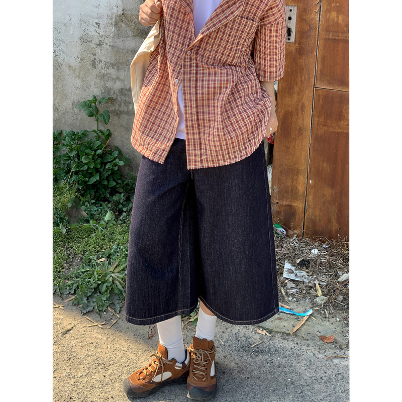 Original Color Denim Three-Quarter Jeans 2025 Summer American Six-Point Casual Retro Straight-Leg Eight-Point Dark Blue Mid-Pants