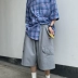 Mùa hè Nhật Bản túi lớn dụng cụ quần năm điểm nam size lớn quần short unisex xu hướng quần ống rộng ống đứng - Quần làm việc