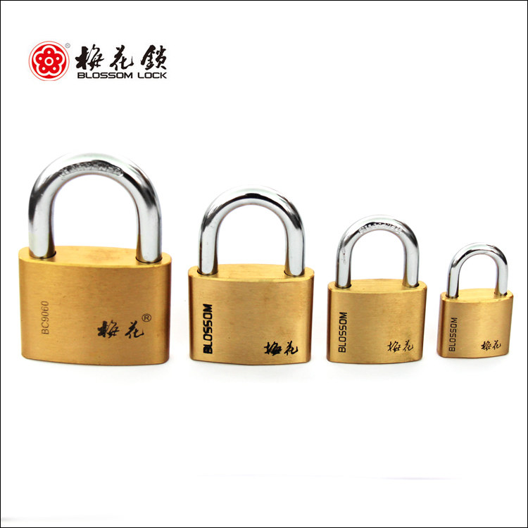 Plum blossom pure copper padlock waterproof anti-rust anti-theft anti-pry straight open lock brass door lock warehouse lock home small key lock