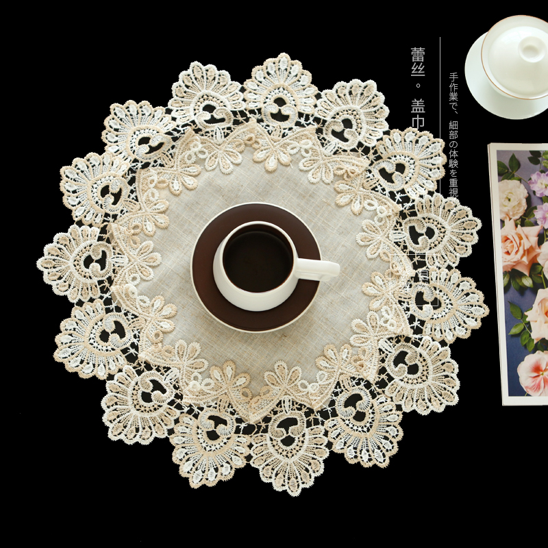 Only rice 9957 European style lace hollowed-out home insulation anti-hot dining mat cotton linen 100 lapped round dust cloth cover towels
