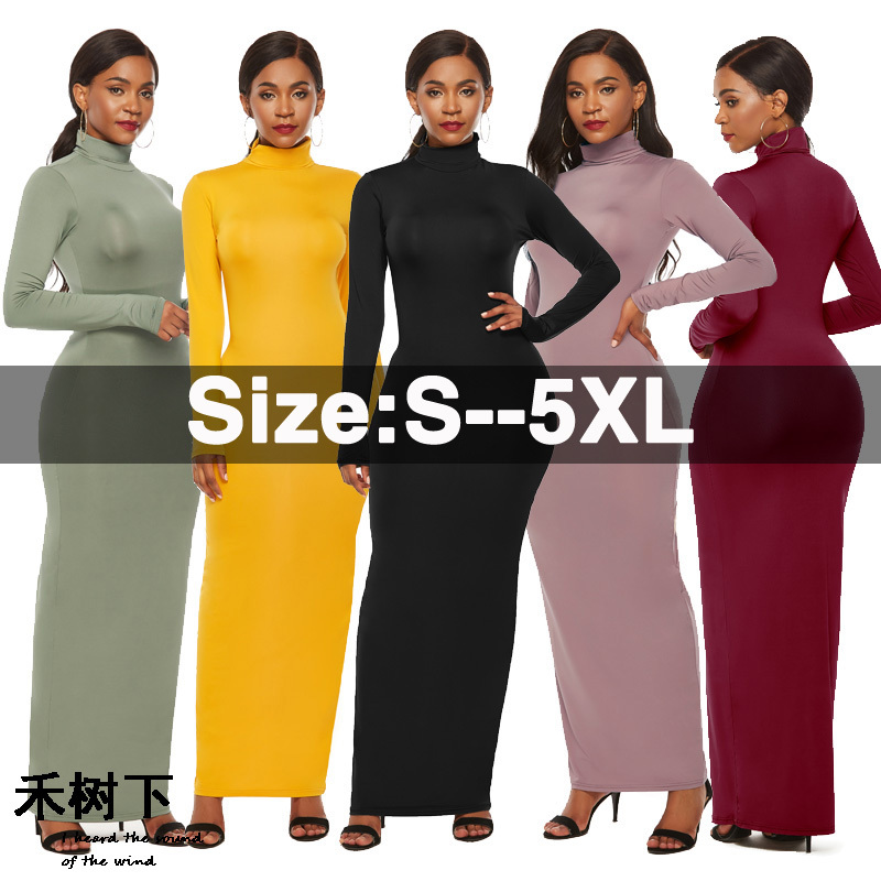Casual Elegant Elastic Slim High Neck Dress Casual Elegant Elastic Slim High Neck Dress