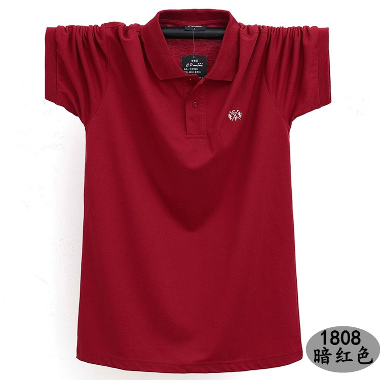 Chất béo cotton nam kinh doanh cộng với phân bón XL ve áo Polo áo thun tay ngắn màu mỡ Áo sơ mi Paul mùa hè