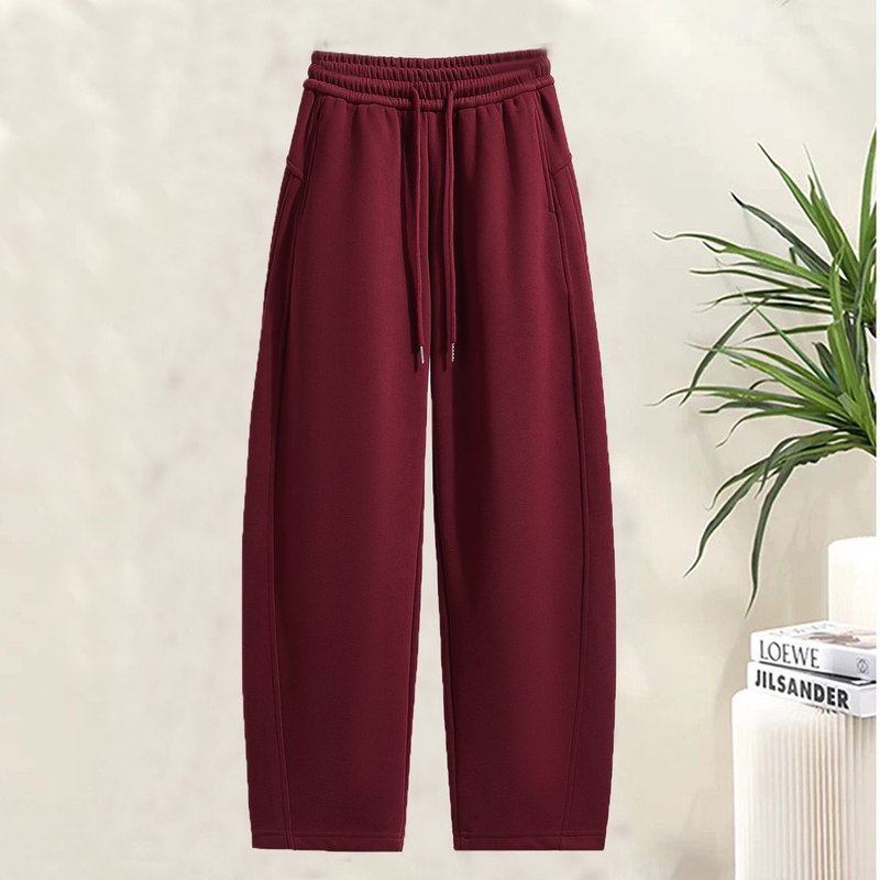 Angola Red Curved-Leg Pants for Women, Wide-Leg, 2026 New Spring and Autumn Thin Style, Banana Straight-Leg, Slimming, Casual Sports Sweatpants