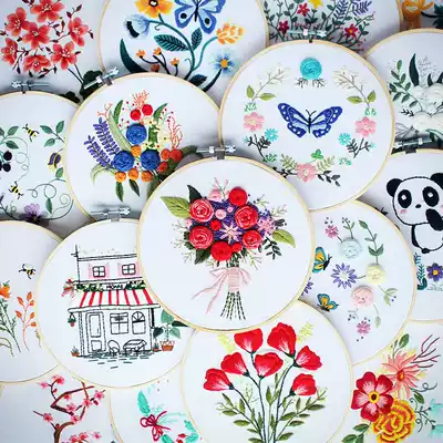 Handmade edge embroidered flower Korean version of primary entry European cross antique simple hand made fabric diy material bag