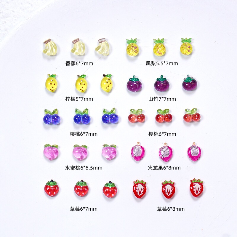 Summer Mini Fruit Cartoon Nail Art Accessories DIY Hairpin Earrings Strawberry Banana Ice Transparent Resin Nail Accessories