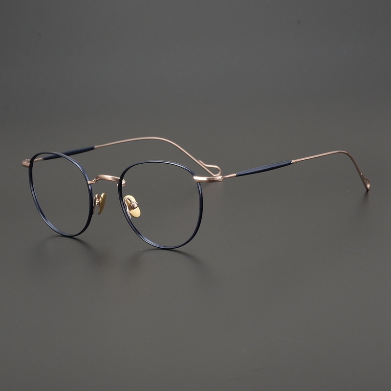 Exquisite niche designer glasses female retro round frame Japanese handmade mirror frame ultra-light pure titanium myopia mirror literary fan