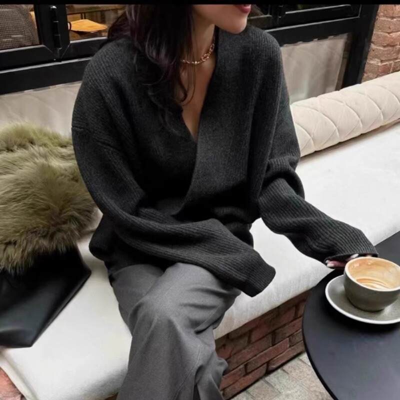 Lema Wu Xin's Same Style Wool Cardigan, Unisex, 25 Neutral Wrap-Around Diagonal Button Knit Sweater, Loose V-Neck Lema Wu Xin's Same Style Wool Cardigan, Unisex, 25 Neutral Wrap-Around Diagonal Button Knit Sweater, Loose V-Neck