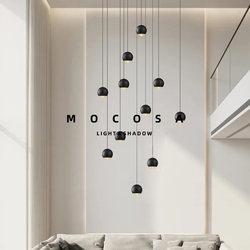 Nordic Minimalist Staircase Light Long Pendant Light Simple Black Sphere Creative Rotating Two-Story Duplex Villa Living Room Chandelier