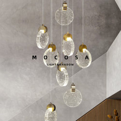Loft Staircase Chandelier, Villa Staircase Open Space Crystal Long Chandelier, Nordic Creative Round Window Lighting Fixtures