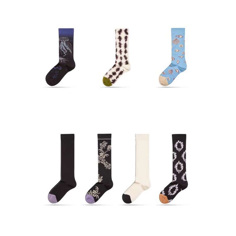 Sioiciki Designer Sock Brand Black and White Patterned Cotton Mid-Calf Socks (No Returns, Supports Exchange of Size and Style)