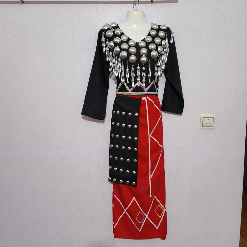 2-Piece Set of Ethnic Minority Jingbo Costumes, Ethnic Festival Activity Dance Stage Performance Costumes, Ethnic Performance Clothing