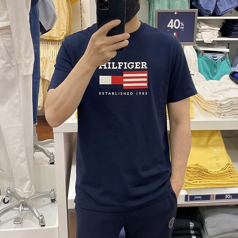 North American Tommy Hilfiger Summer Men's Flag Logo Casual Stylish Round Neck Short-Sleeved T-Shirt