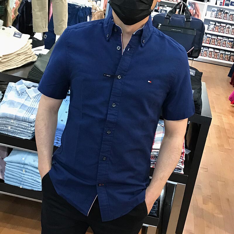 North American Tommy Hilfiger Summer Men's Stylish Casual Business Stretch Oxford Short-Sleeved Shirt