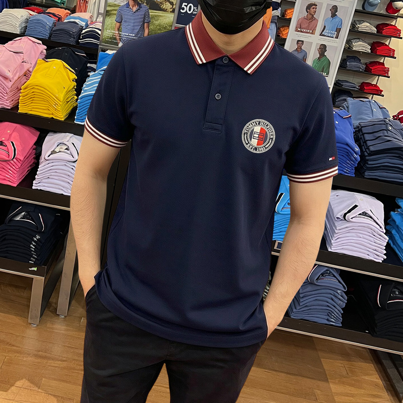 North American Tommy Hilfiger Tommy's New Summer Style Men's College-Style Micro-Elastic Cotton Short-Sleeved Polo Shirt North American Tommy Hilfiger Tommy's New Summer Style Men's College-Style Micro-Elastic Cotton Short-Sleeved Polo Shirt