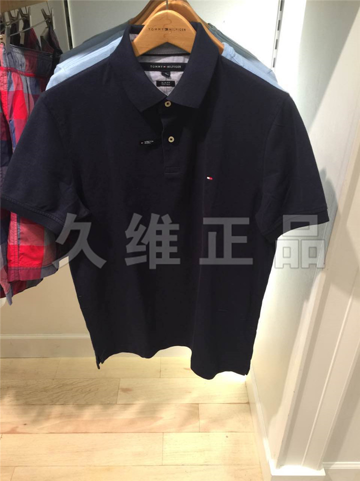 Jiuwei chính hãng toàn cầu mua Tommy Hilfiger phiên bản Mỹ của đàn ông mảnh mai đàn hồi mỏng màu rắn áo phông có cổ