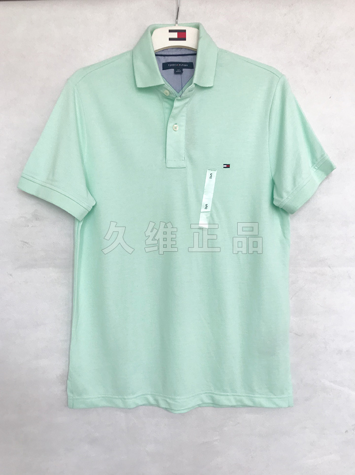 Jiuwei đích thực mua toàn cầu Tommy Hilfiger cotton mỏng màu rắn tay ngắn Áo sơ mi Polo t shirt polo