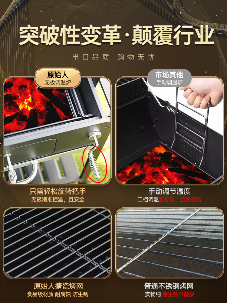 Primitive Barbecue Grill, Household Barbecue Rack, Outdoor American-Style Barbecue Grill, Large Charcoal Grill for Courtyard, Rack Stove