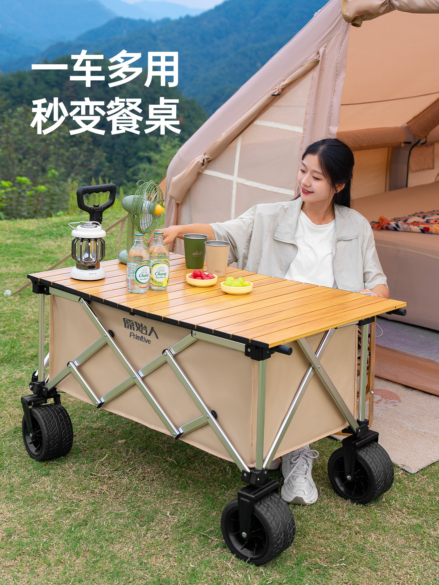Primitive Outdoor Camping Cart, Foldable Camping Picnic Trailer, Campsite Children's Reclining Travel Cart, Suitable for Setting up Stalls and Delivery