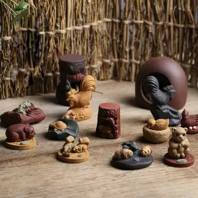 Yixing boutique purple sand tea pet small sculpture handmade purple sand pot tea play tea set tableware Mini frog hen