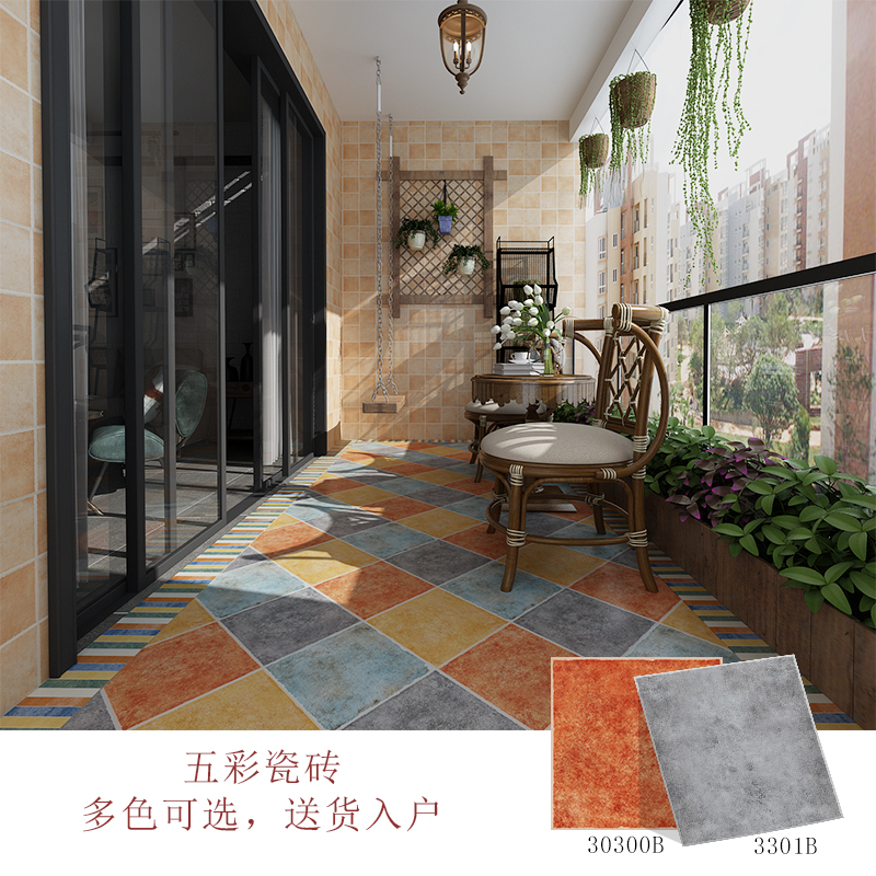 American country balcony multicolored brick Kitchen non-slip floor tiles Powder room tiles to climb the wall antique brick 300