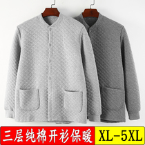Middle-aged and elderly mens thermal underwear thickened cotton cardigan top three-layer quilted suit dads cotton winter coat