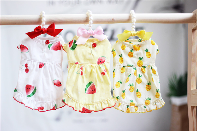 New Japan-South Korea Wind Fresh pineapple Watermelon Print Foreign Dress Dog Clothes Summer Loaded with Pet Vest Skirt