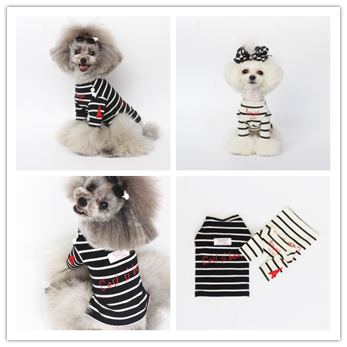 Imitation AGG pet clothes cat and dog clothes long-sleeved striped letter T-shirt all-match bottoming shirt