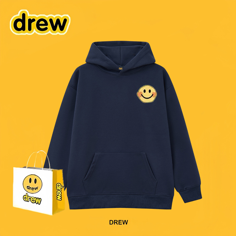 Drew American Retro Fun Smiley Face Print Hooded Sweatshirt for Men and Women Loose Pullover Hoodie Autumn and Winter Top