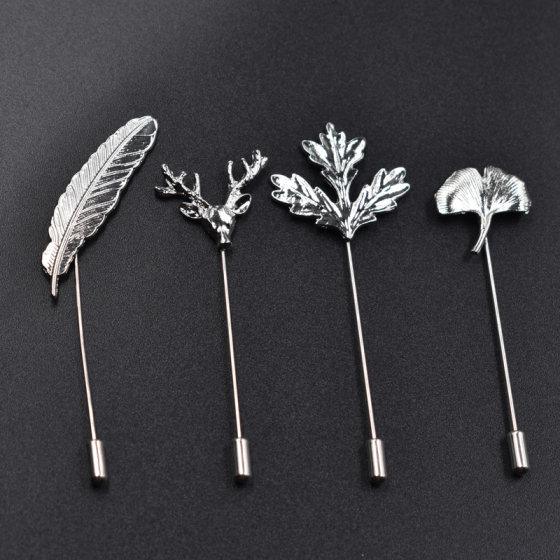 Korean anti-exposure feather ginkgo maple leaf brooch men's suit one-word pin collar pin to fix clothes