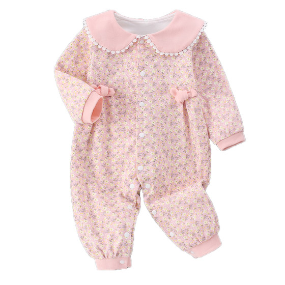 春秋装新生儿婴儿双层连体衣服纯棉01女宝宝外出哈衣保暖爬服外套