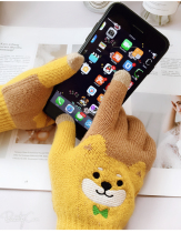 2 pairs of Japanese Akita dog cartoon pull hair touch screen gloves thickened hair gloves for men and women couples